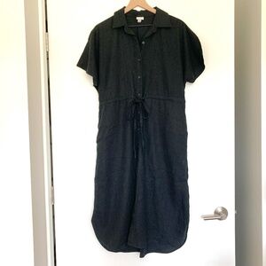 A New Day Short Sleeve Linen Midi Shirtdress in Black